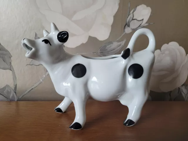 Cow Creamer MILK jug GLAZED Ceramic Black White Holstein Novelty TALKING point