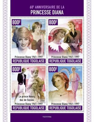 Togo 2021 MNH Royalty Stamps Princess Diana 60th Birthday Prince Harry 4v M/S