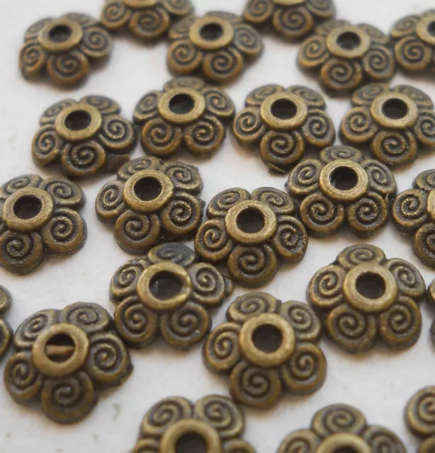 25 DOMED FLORAL ANTIQUED BRONZE STYLE 8mm BEAD CAPS – FREE P&P (BAG20)