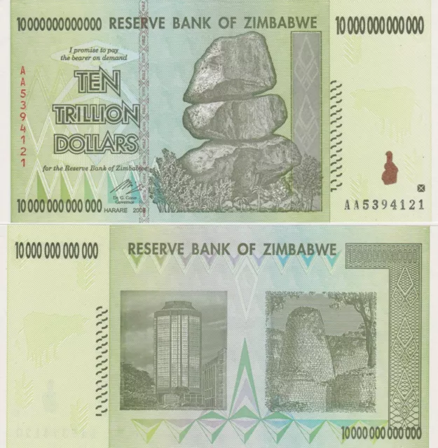 SIMBABWE / ZIMBABWE 10 Trillionen Dollars 2008  Bankfrisch  UNC