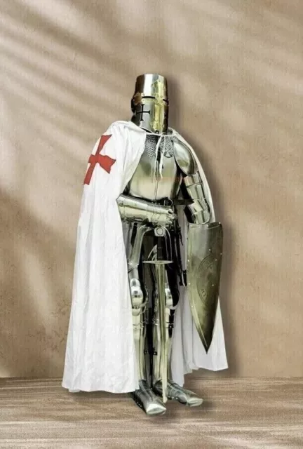 "Crusader's Valor: Silver Medieval Knight Full Body Suit of Armor - Wearable 3