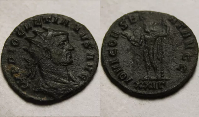 Rare Genuine ancient Roman coin ANTONINIANUS Diocletian Jupiter thunderbolt XXIΓ