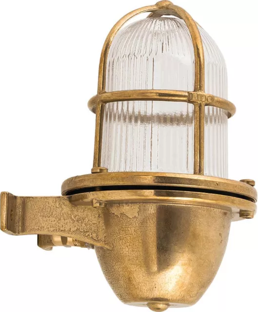 Maritime Hof Lampe aus rostfreiem Messing Riffelglas Außen Wand Leuchte Hof Haus