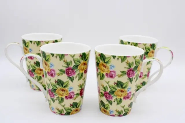 Hudson Middleton Rose Chintz Mugs Fine Bone China Set of 4 Made In England