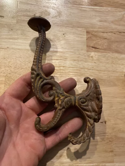 Victorian Cast Iron Coat Hook Decor Patina Rustic Home Office Decorate METAL WOW