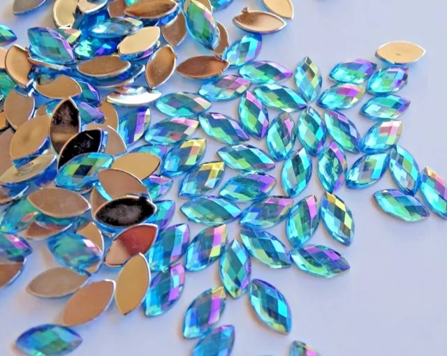 100pcs x 6x12mm AQUA AB Horse Eye Strass Crystal Non-Hotfix Acrylic Rhinestones