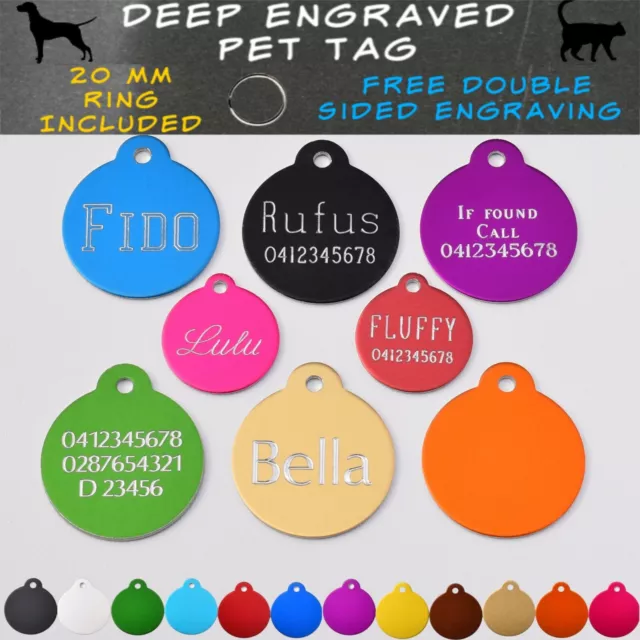 Stainless Steel Circle Pet Tag Engraved & Ring Dog Cat Name