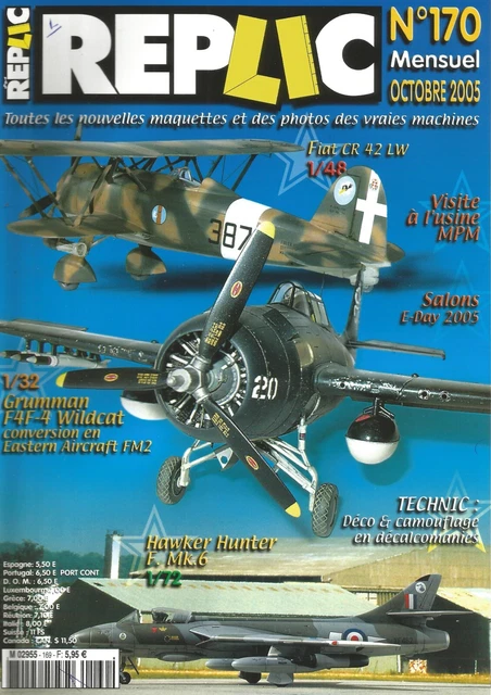 Replic N°170 Grumman F4F-4 Wildcat / Fiat Cr 42 Lw / Hawker Hunter F.mk.6 / Mpm