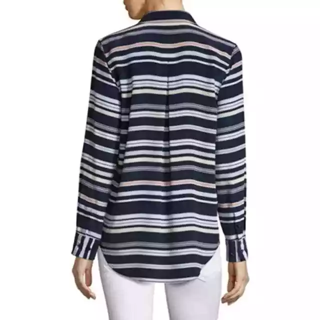 Equipment Femme Essential Silk Striped Button Down Shirt In Atlantic Deep Multi 2