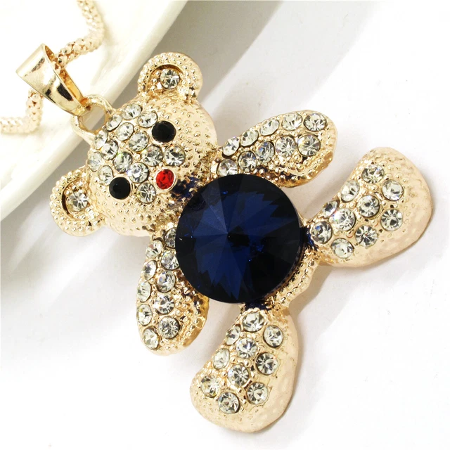 New Blue Crystal Bear Bling Rhinestone Betsey Johnson Long Chain Necklace Gift 3