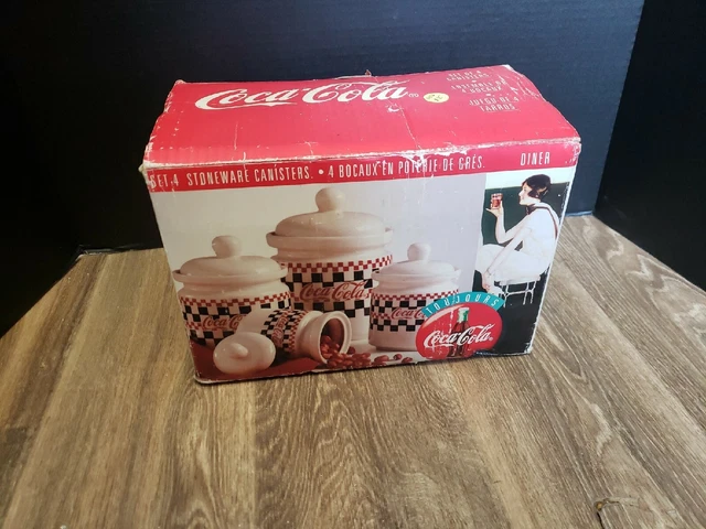 Set Of 4 Coca-Cola  Gibson Black Red White Checkered Canister Set 1996 #3156