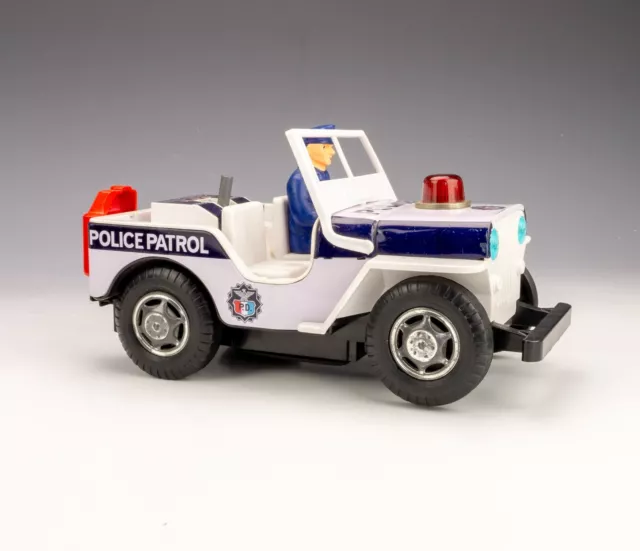 Japanese Battery Operated Tin Plate TN Nomura Toys - Police Patrol Jeep