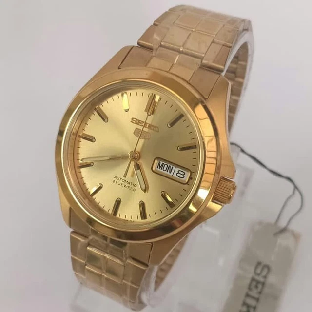 Seiko 5 Automatic Mens Analog Watch Gold Band SNKK98K1 +Worldwide Warranty UK*au
