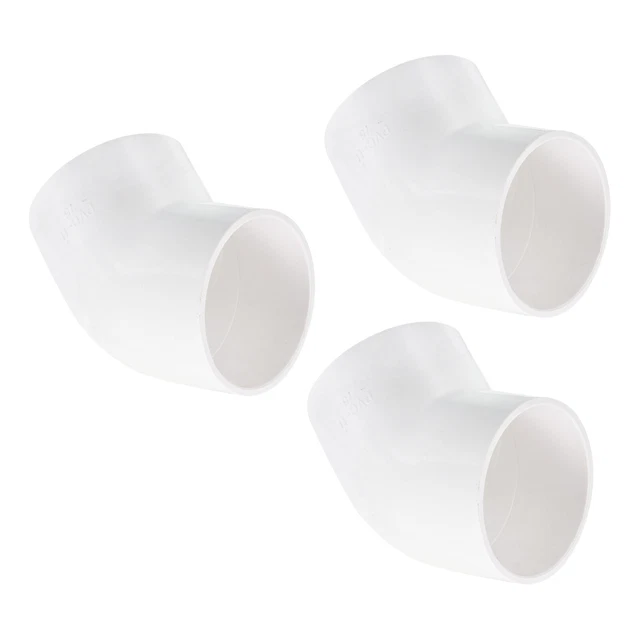 3Pcs 45 Degree Elbow Pipe Fittings 2-1/2 Inch UPVC Fitting Connectors White