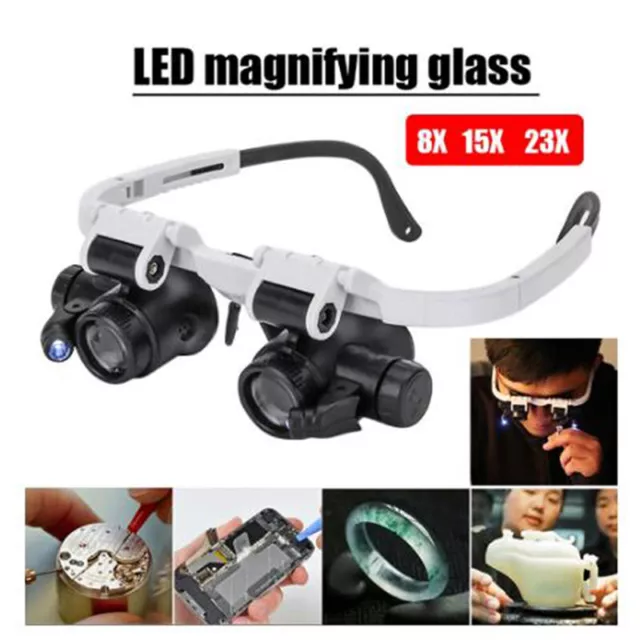 Headband Glasses Magnifier With LED Light 8X 15X 23X Watchmaker Jeweler Lo YK