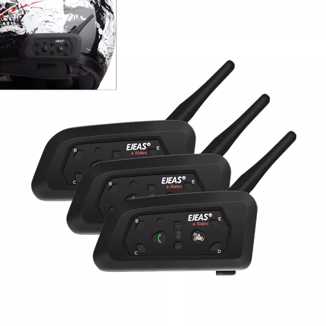 3Pcs EJEAS V6 Pro 1.2KM Motorcycle BT Intercom FM Radio Headset Helmet GPS. 2