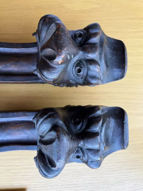 Vintage Two French Carved Wood Gothic Gargoyles