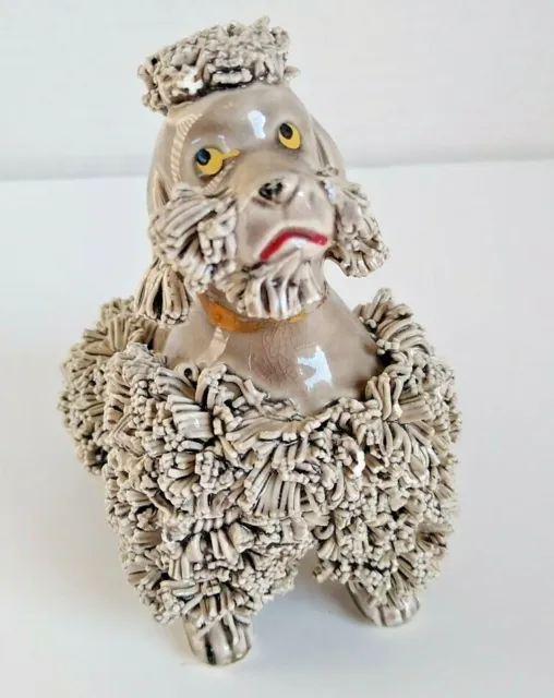 Vintage Grey Poodle Dog Figurine Has Some Crazing Few Spots Chipped Cute