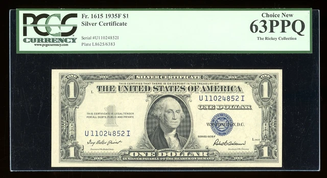 DBR $1 1935-F Silver Fr. 1615 UI Block PCGS 63 PPQ Serial U11024852I