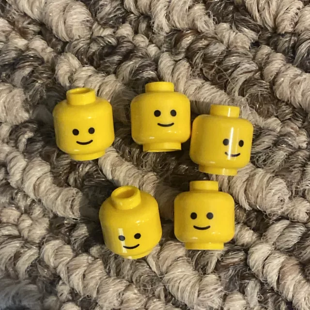 5 x New Lego Classic Yellow Minifigure Head Standard with Black Eyes Smile