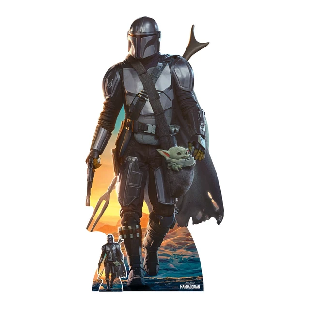 Sagoma Cartone Mandalorian E Grogu A Grandezza Naturale - Decorazione Star Wars Per Feste E Collezionisti