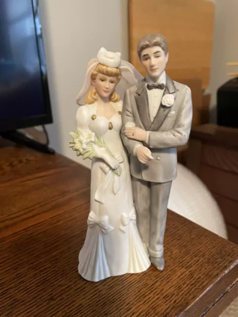 Vintage Wedding Ceramic Bride & Groom Cake Topper 1989 Love Everlasting