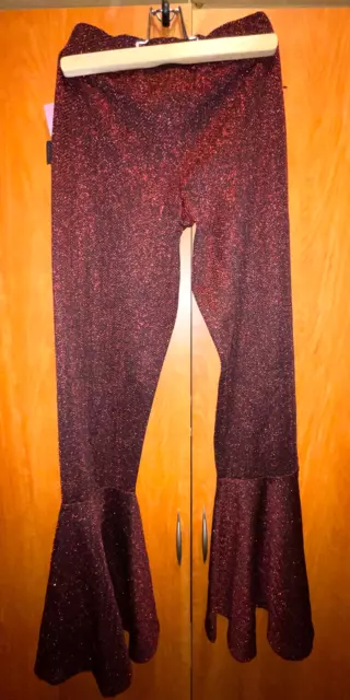 Vintage Parrot Dark Red Burgundy Sparkle Bell Bottom Pants Girls Size 16
