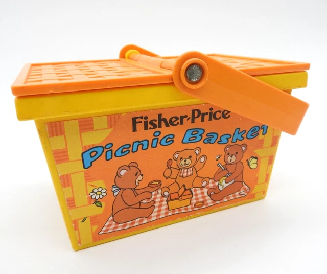 VTG FISHER PRICE 677 Picnic Basket Orange Bears 1974 Vintage Basket