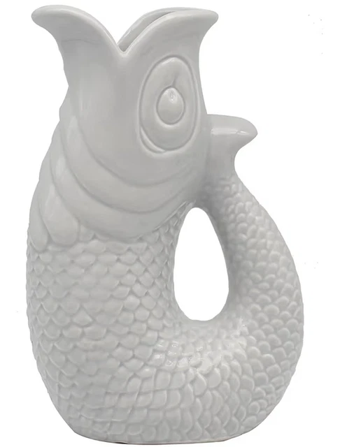 Porcelain Fish Vase - Blue Grey - Gluggle Jug - Fish Decor - View #2