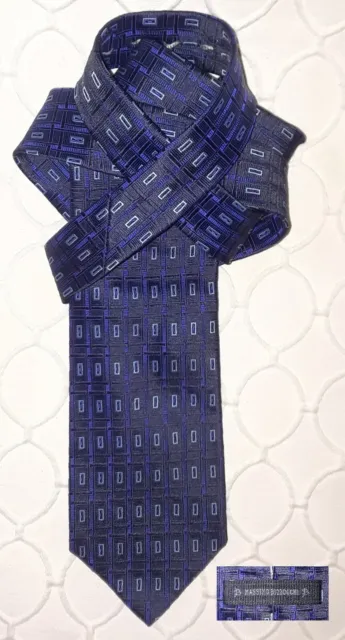 MASSIMO BIZZOCCHI Men's Geometric Blue on Blue 100% Silk Tie - ITALY EUC!