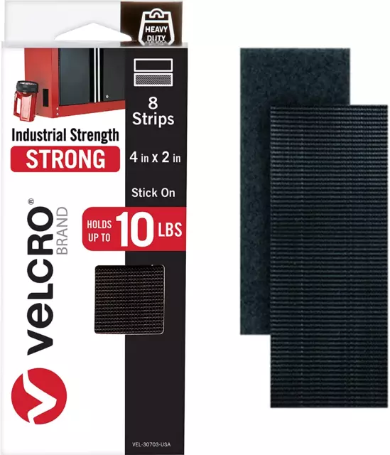 VELCRO Brand Heavy Duty Fasteners | 4X2 Inch Strips with Adhesive 8 Sets | Holds