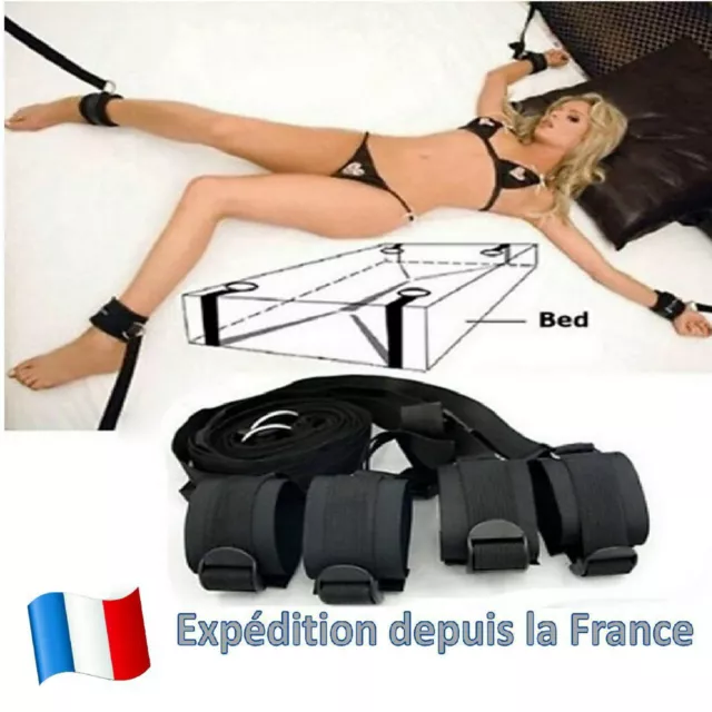 KIT ATTACHE LIT SANGLES BONDAGE MENOTTES SM BDSM soumission 50 nuances de  grey EUR 11,90 - PicClick FR