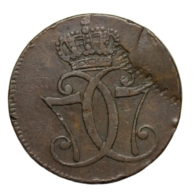 Denmark 1771 Danske Copper One Shilling Error Coin Christian Vii