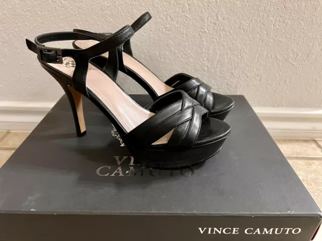 Vince Camuto Platform High Heels Size 7.5M Womens  Black LeathVC-PADEN