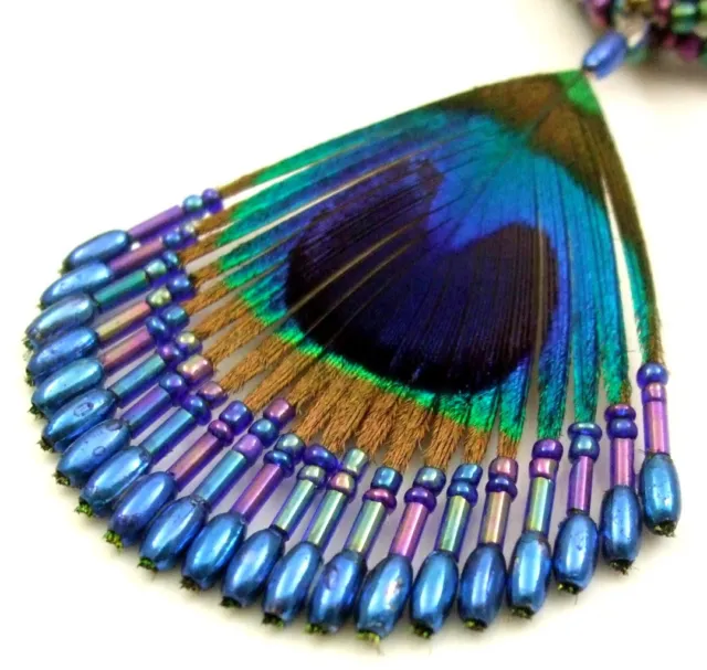 Hand Beaded Peacock Feather Pendant 19.5" Beads necklace  Women Jewelry BA330-A 3