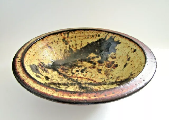 Vintage Signed MP Handmade Studio Art Pottery Bowl - Brown & Yellow Dish MCM