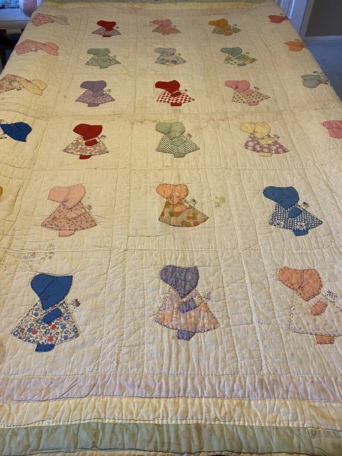 Sunbonnet Sue Holly Hobbie Patchwork Quilt Applique Vintage Twin Full 70” By 80”
