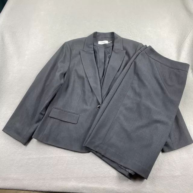 Calvin Klein Suit Set Womens 22W Gray Skirt Jacket Blazer Lined Sophisticated