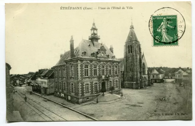 CPA - Carte Postale - France - Etrépagny - Place de l'Hôtel de Ville - 1908 (I10