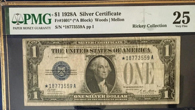 1928A $1 Silver Certificate *Star* Note Pmg25 Very Fine,  Funny Back        9139