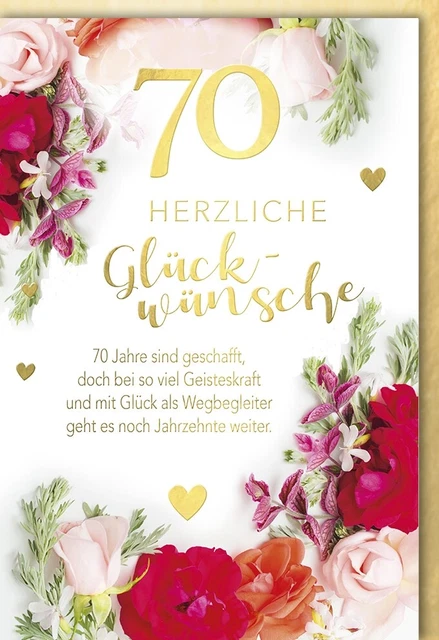 70. GEBURTSTAG Glückwunschkarte im Format 11,5 x 17 cm mit Umschlag