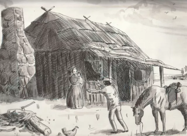 Original Painting , Outback Shack , Coming Home ,Ink & Wash