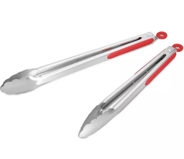 304 Stainless Steel Kitchen Cooking Tongs, 9" and 12" Set of 2