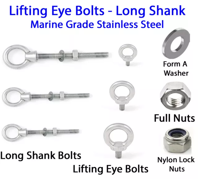 A4 Lifting Eye Bolt langer Schaft Voll Nylon Verschlussmuttern Edelstahl Marine Qualität 2