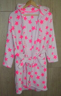 NEXT Girls NEON Pink Star Fleece Dressing Gown Pyjamas Age 11-12 Immaculate