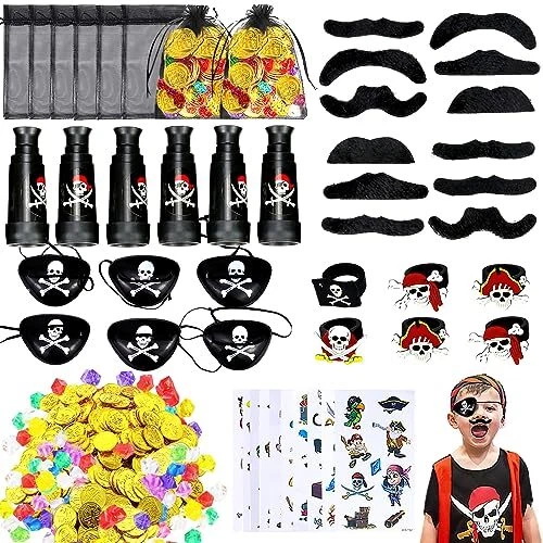 86Pcs Anniversaire Pirate Cadeau,Télescope de Pirates,Cache Oeil Pirate,Diamants