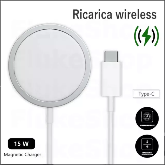 CARICABATTERIE WIRELESS ALIMENTATORE MAGNETICO RICARICA RAPIDA MAGSAFE Qi FAST