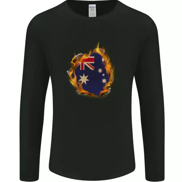 The Australian Flag Fire Effect Australia Mens Long Sleeve T-Shirt