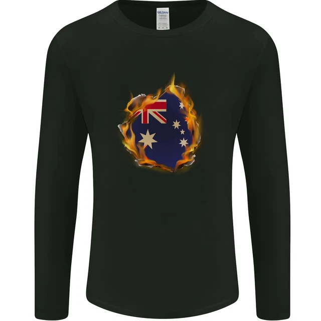 The Australian Flag Fire Effect Australia Mens Long Sleeve T-Shirt