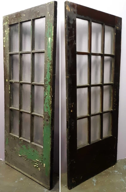 35.5"x84"x1.75" Antique Vintage Wood Wooden Interior French Door Window Glass 3